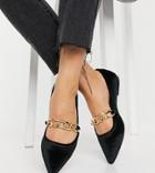 Asos Design Wide Fit Lise Pointed Chain Ballet Flats In Black Velvet