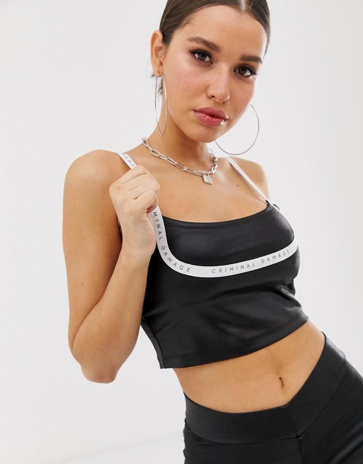 Criminal Damage Reflective Detail Tape Crop Top Two-piece - Black