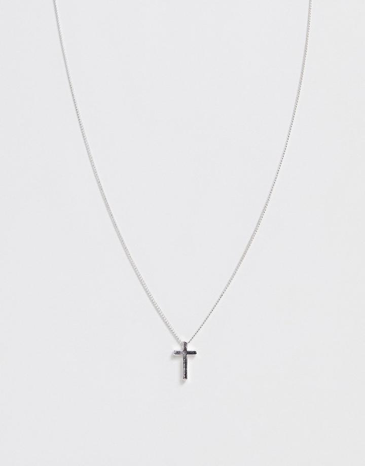 Asos Design Necklace With Ditsy Cross In Silver Tone