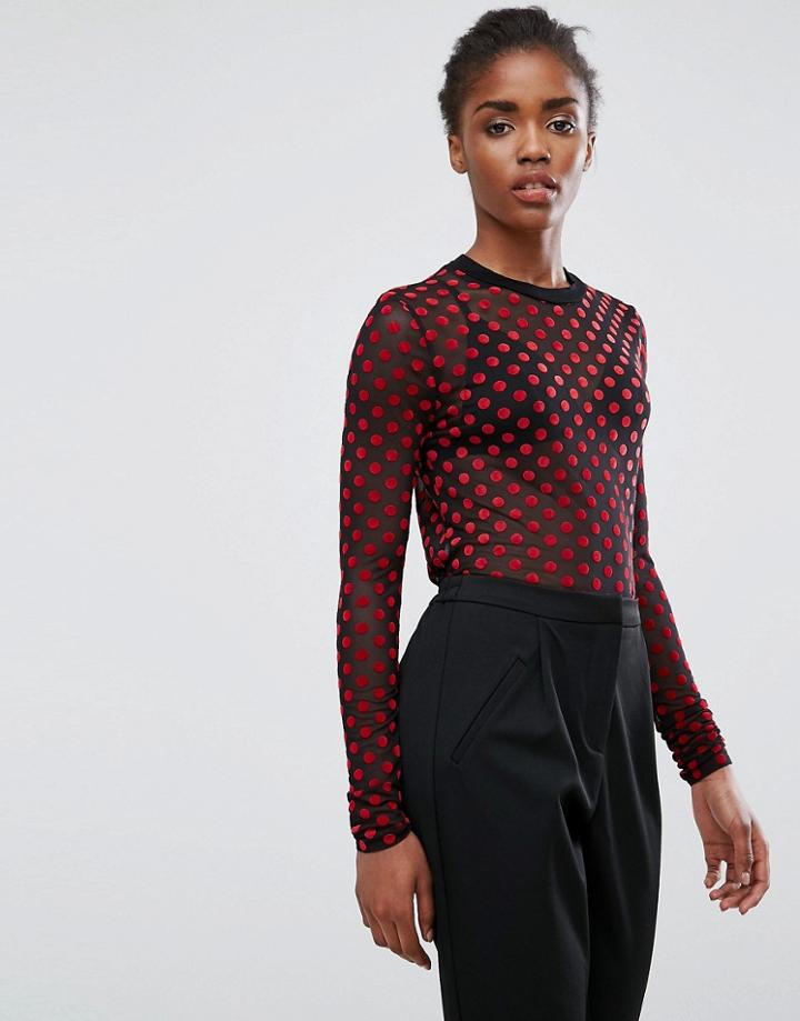 Minimum Sheer Spot Long Sleeve Top - Black
