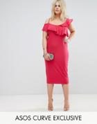 Asos Curve Ruffle Asymmetric Bodycon Dress - Pink