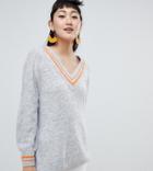 Monki Deep V Neck Jumper In Grey - Gray