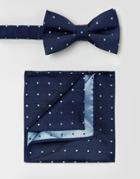 Selected Homme Silk Bow Tie & Pocket Square Set - Navy