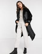 Vila Longline Oversized Faux Fur Coat With Paneled Detail In Black