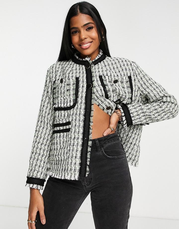 Urban Revivo Check Print Jacket In Black And White-multi