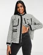 Urban Revivo Check Print Jacket In Black And White-multi