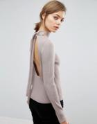 Asos Sweater With Open Back And Tie Neck - Stone