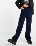 Topshop Carpenter Jeans In Navy Jumbo Cord