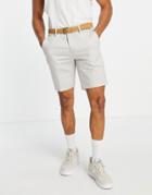 River Island Slim Belted Chino Shorts In Stone-neutral