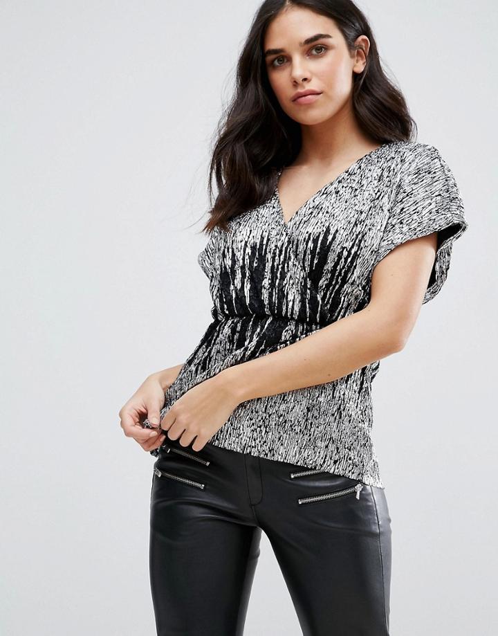 Vila Kimono Sleeve Top With Glitter Detail - Black