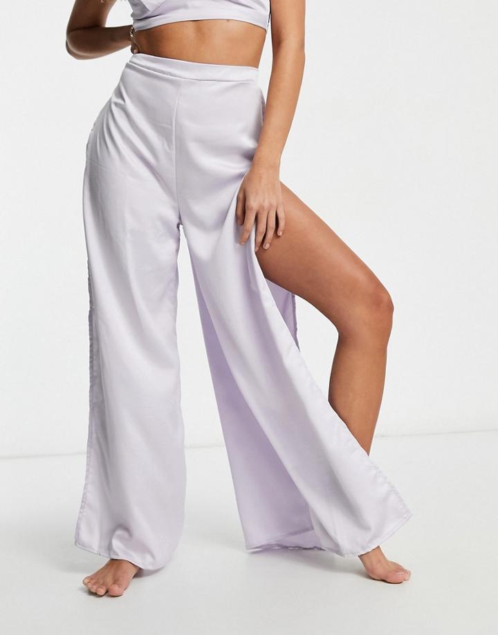 Asos Design Sleek Wide Leg Pants Set In Lilac-brown