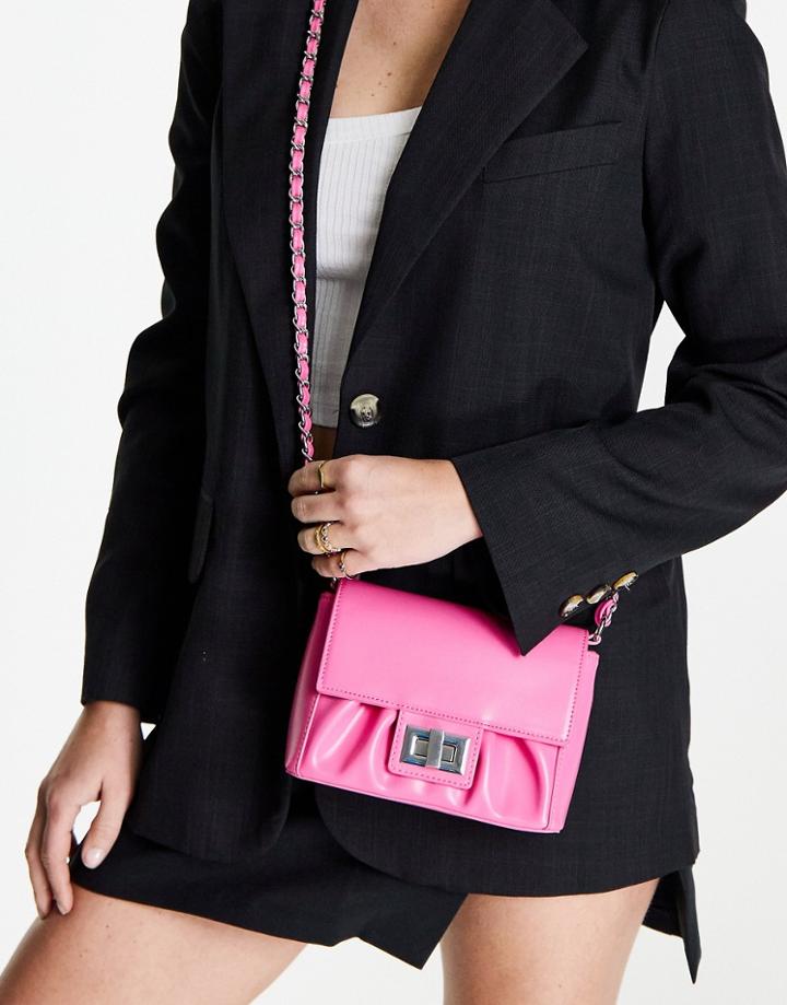 Asos Design Ruched Crossed Body Bag With Chain Strap In Pink