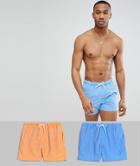 Asos Design Swim Shorts 2 Pack In Blue & Orange Acid Wash In Short Length Save - Multi