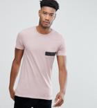 Religion Tall T-shirt With Stepped Hem And Stripe Pocket - Pink