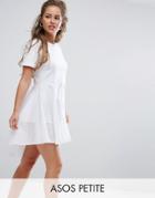 Asos Petite Skater T-shirt Dress With Woven Cotton Hem - White