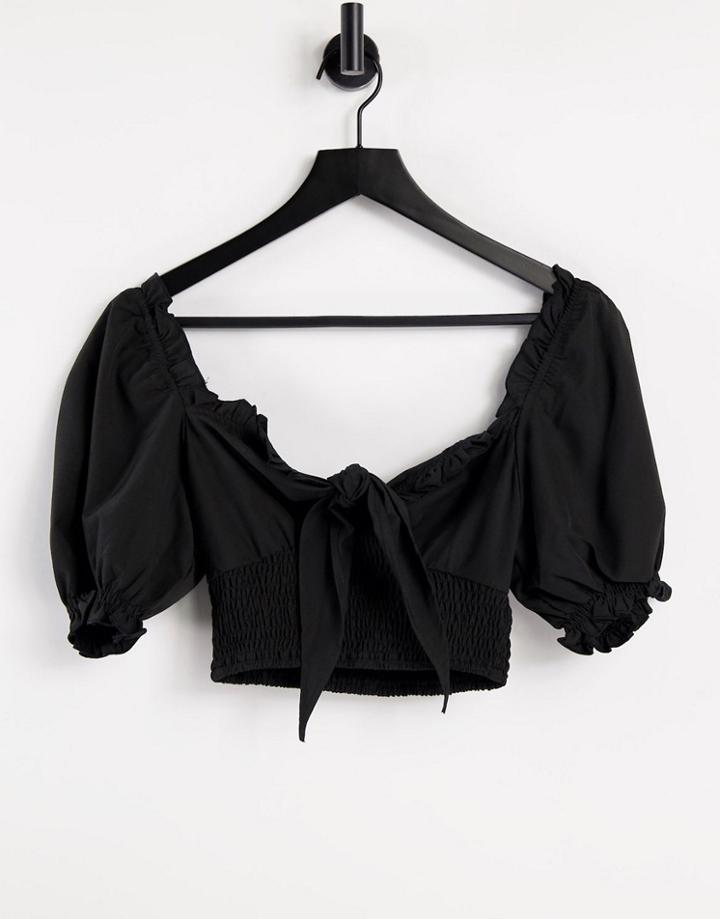 Urban Bliss Tie Front Shirred Top In Black