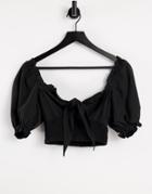 Urban Bliss Tie Front Shirred Top In Black