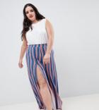 Asos Design Curve Wide Leg Pants With Split Front In Geo-tribal Stripe Print - Multi