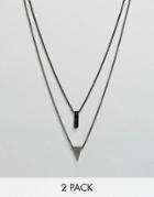 Icon Brand Triangle & Twisted Pendant Necklaces In 2 Pack - Silver