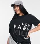 River Island Paris London Milan Jumbo Slogan T-shirt In Black
