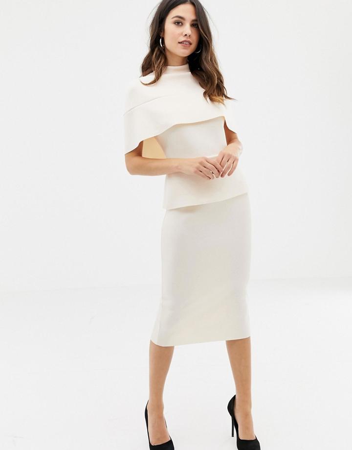 Asos Design High Neck Cape Pencil Midi Bodycon Dress - Cream
