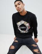 Asos Design Sweatshirt With Floral Print - Black