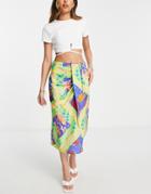 Asos Design Sarong Midi Skirt In Tropical Print-multi