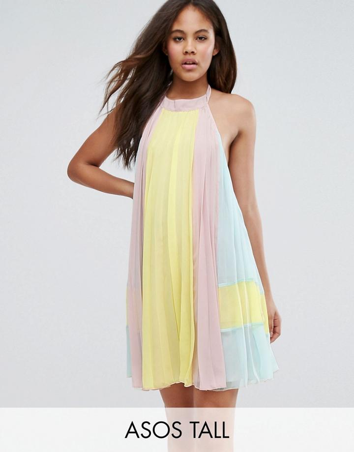 Asos Tall Pleated Color Block Trapeze Mini Dress - Multi