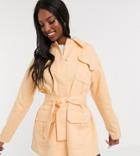 Asos Design Tall Soft Cotton Utility Jacket In Buttermilk-yellow