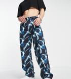 Collusion 90s Festival Straight Leg Pants In Navy Marble Print-multi