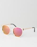Asos Round Sunglasses In Rose Gold With Pink Mirror Lens - Gold