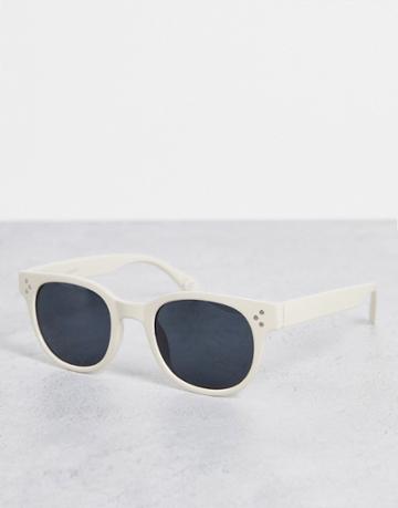 Asos Design Round Sunglasses With Smoke Lens In Ecru - Beige-neutral