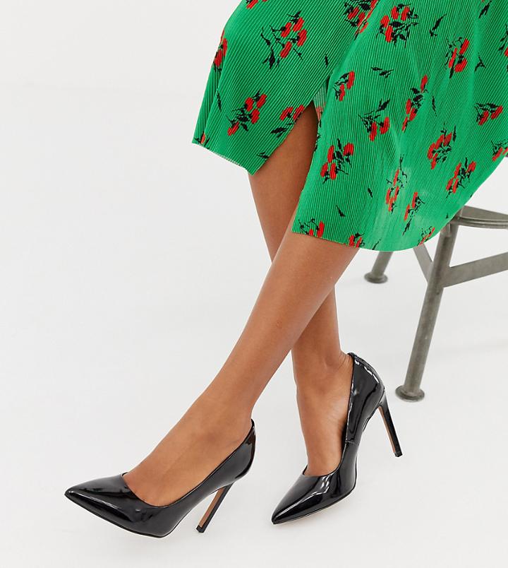 Asos Design Porto Pointed High Heeled Pumps In Black Patent - Black