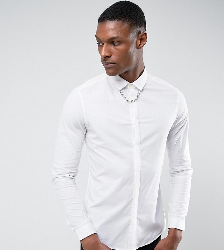Asos Tall Slim Fit Shirt With Chain Detail - White