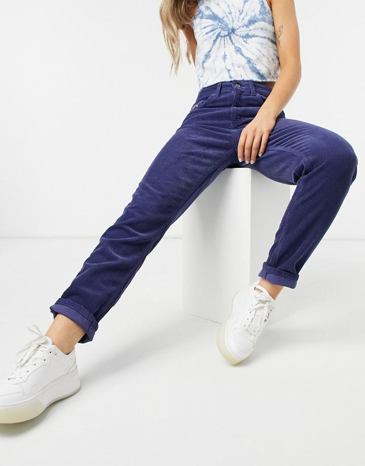 Kickers High Waist Slim Leg Pants In Corduroy-navy