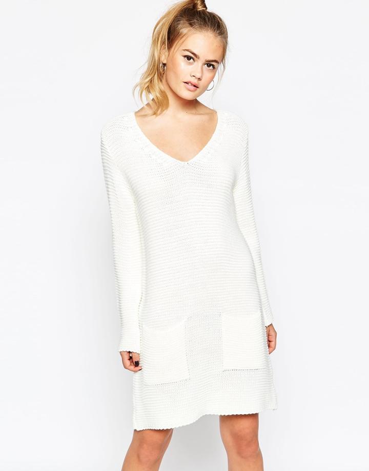 Daisy Street Fisherman Knit Sweater Dress With Pockets - Cream