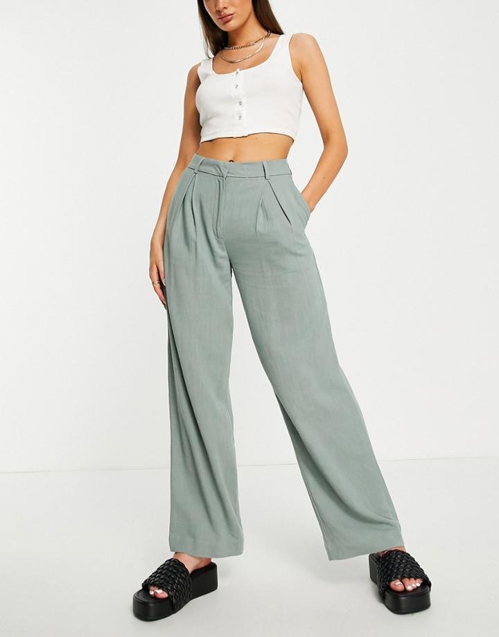 Weekday Wide Leg Pants In Dusty Green