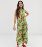Asos Design Petite Casual Culotte Shirt Jumpsuit In Tropical Print-multi