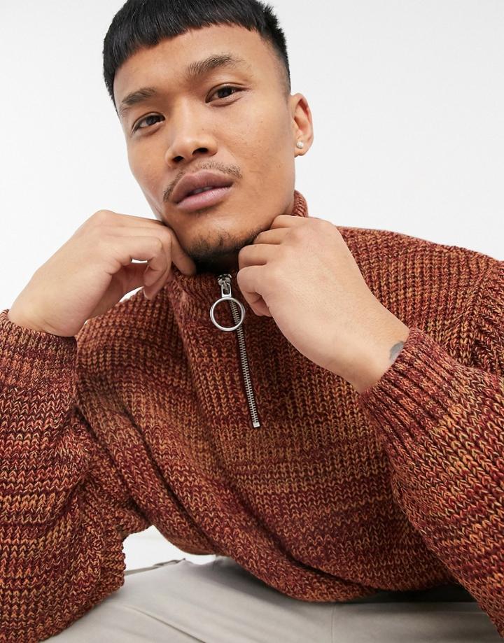Asos Design Knitted Oversized Rib Half-zip Sweater In Purple Twist