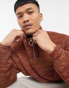 Asos Design Knitted Oversized Rib Half-zip Sweater In Purple Twist