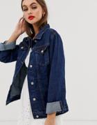 Brave Soul Fielding Longline Denim Jacket In Darkwash-blue