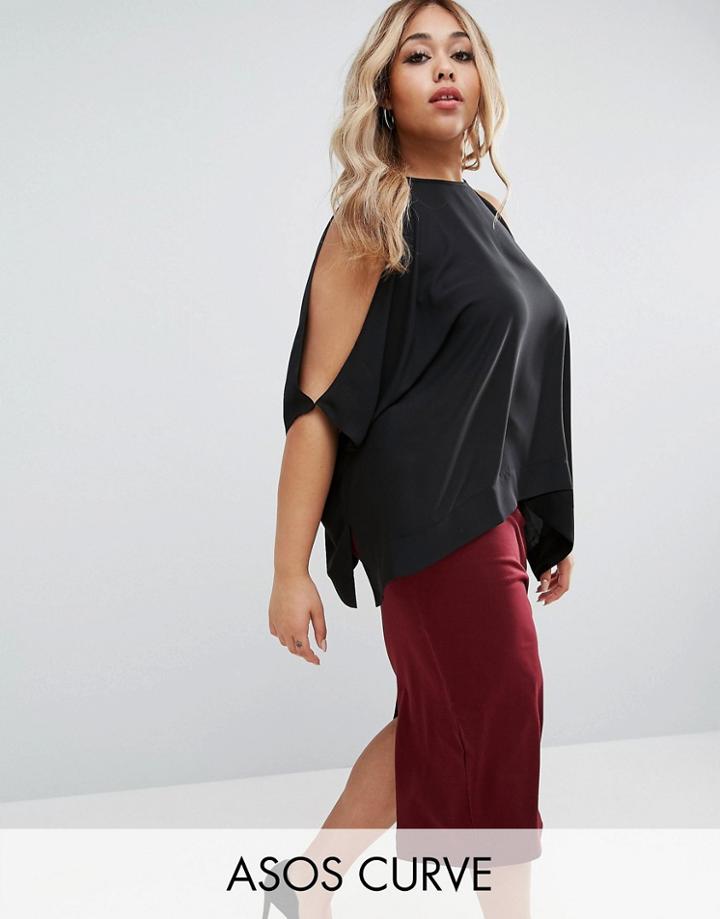 Asos Curve Kimono Tee With Cold Shoulder - Black