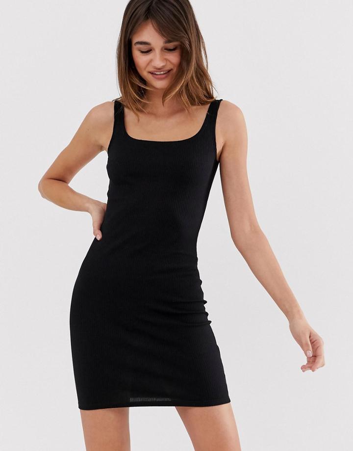Monki Ribbed Bodycon Dress In Black - Black
