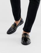 Asos Design Black Patent Loafer With Gold Studding - Black