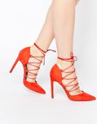 Asos Prop Lace Up Pointed High Heels - Hot Tomato