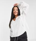 Asos Design Curve Smock Top In Broderie Mix With Ruffle Detail In White