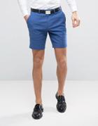 Asos Wedding Super Skinny Suit Shorts In Mid Blue Stretch Linen Cotton - Blue