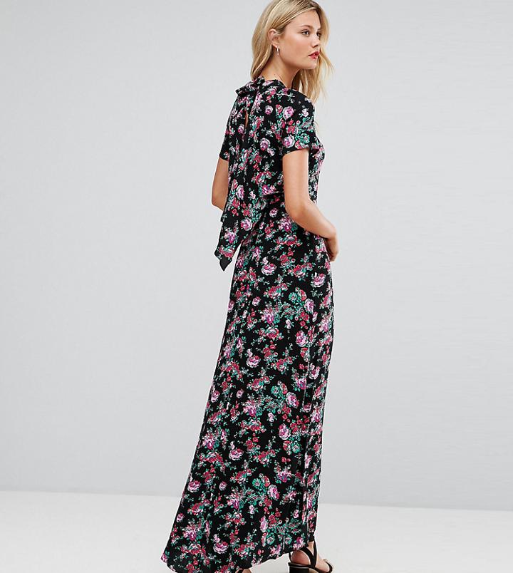 Asos Tall Maxi Dress With Deconstructed Back In Floral Print-multi