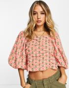 River Island Ruched Tea Blouse In Pink