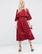Asos Pleated Sheer And Solid Crop Top Midi Dress - Red